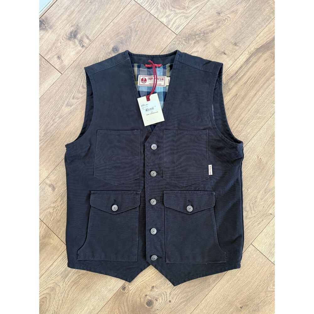 IRON + RESIN M Bronco Vest mens Black Button Plaid blanket lined button snap